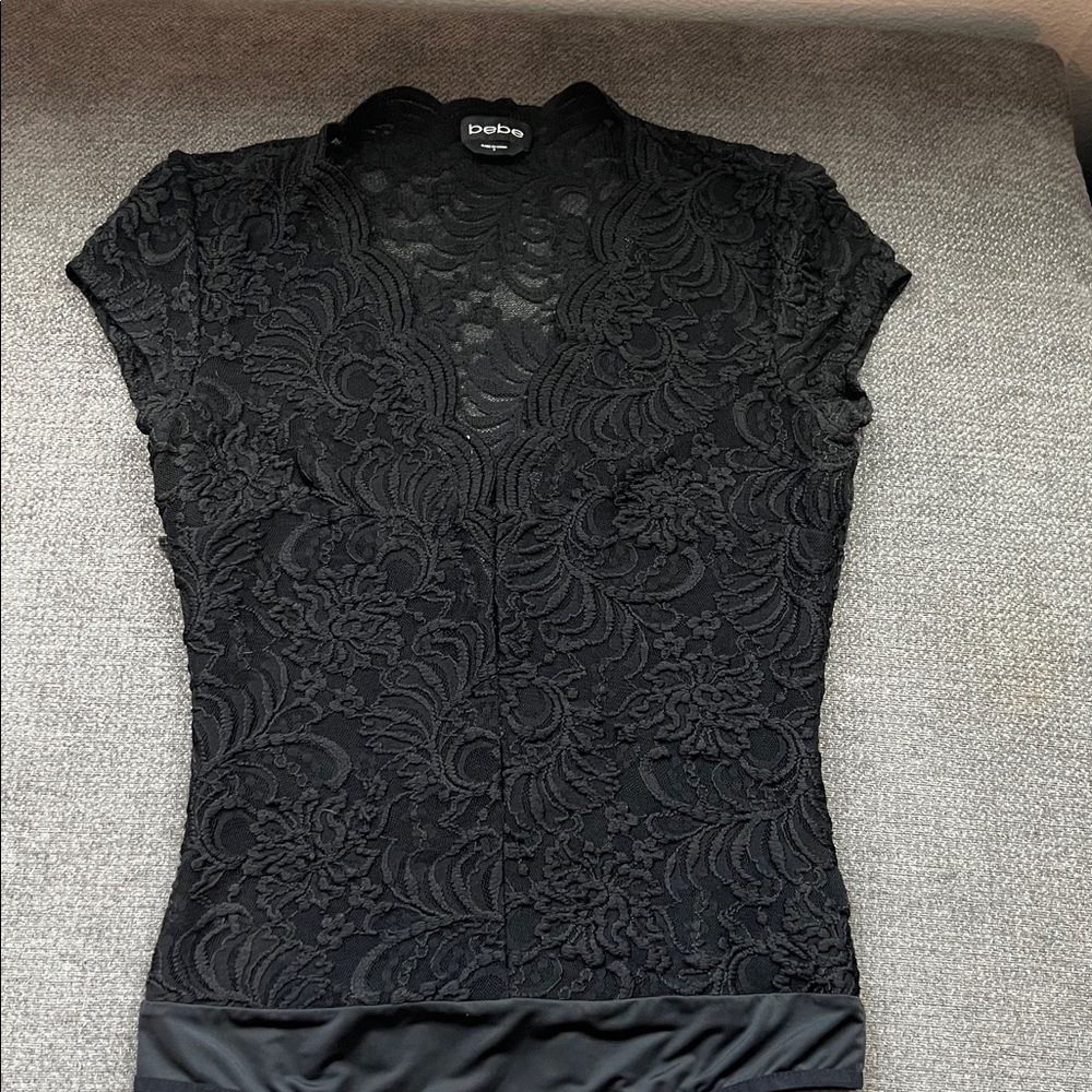 Bebe Elegant Black Floral Lace Top